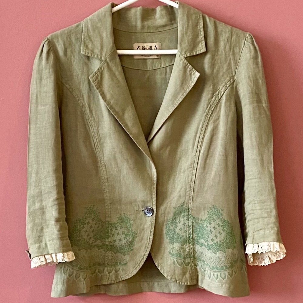 Juicy Couture fitted Green Linen Jacket size 6